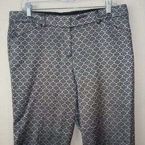 ZAC AND RACHEL PANTS. GEOMETRIC FLORAL , BLACK AND SILVER STRETCH WOMENS 10